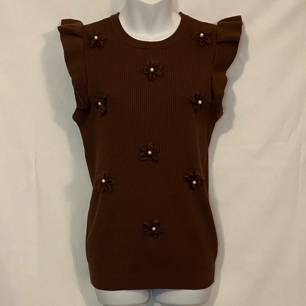 Cato Brown Ruffle Sleeve Top - Picture 2 of 10